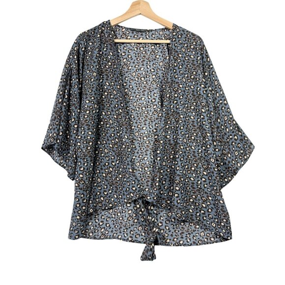 West Kei Womens Topper Animal Print Tie Front Top Size Large Casual Multicolor - Picture 1 of 7